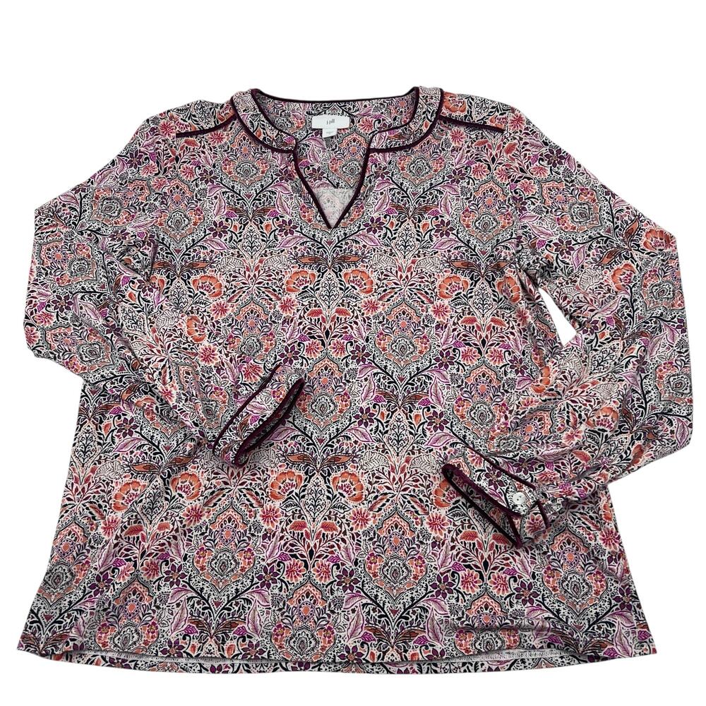J. Jill Womens Boho Paisley Floral Velvet Long Sleeve Cotton Blend Top Sz S